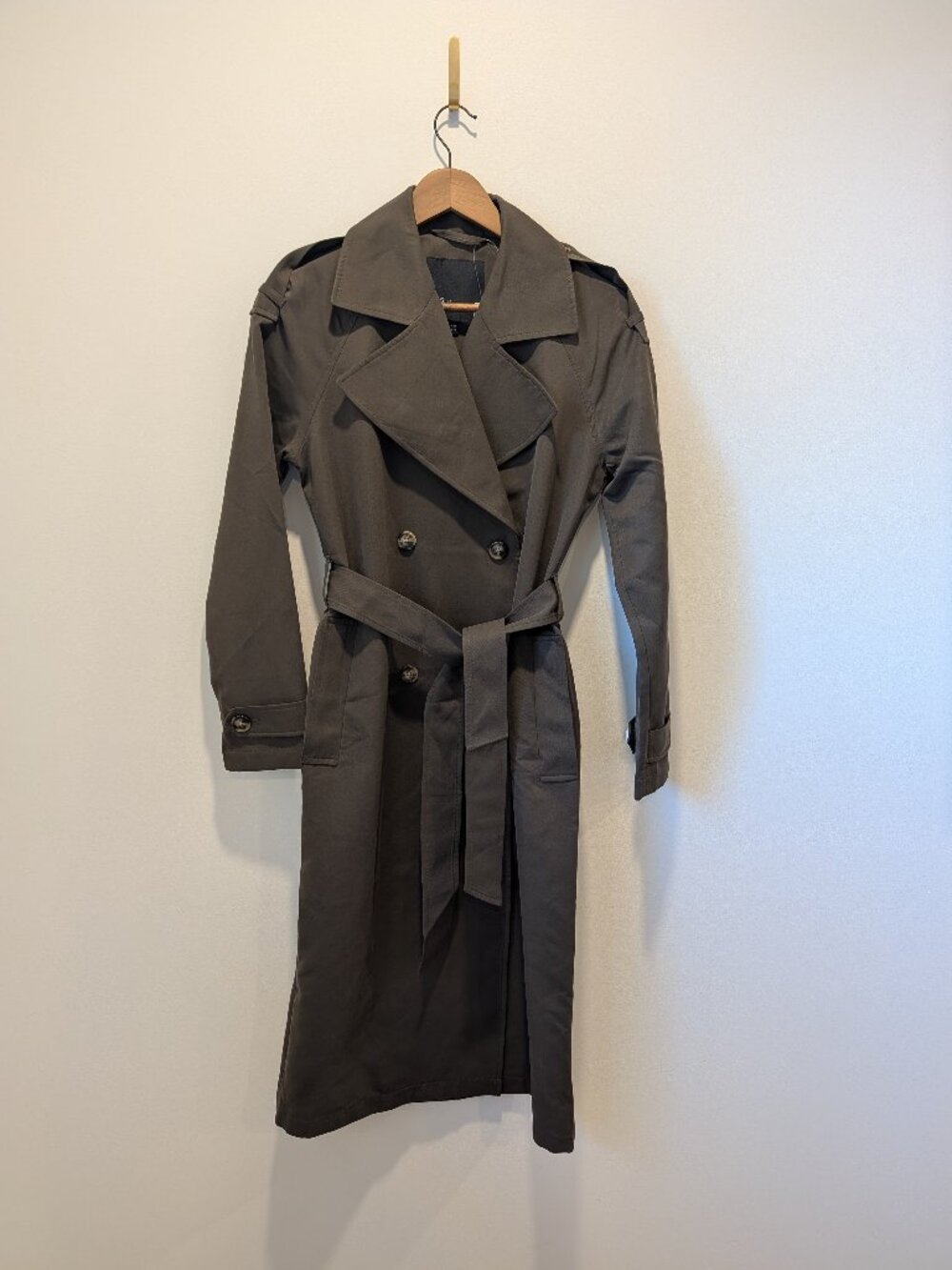 Reitmans Water-Repellent Double-Breasted Trench Coat XXS Gray/green Belted